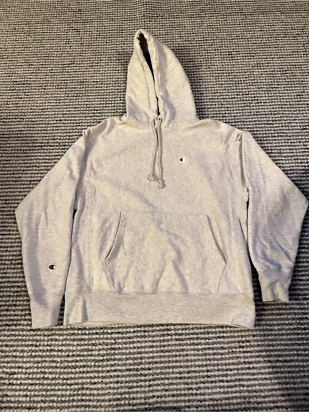 Champion Reverse Weave Pullover Hooded Sweatshirt Gray Medium